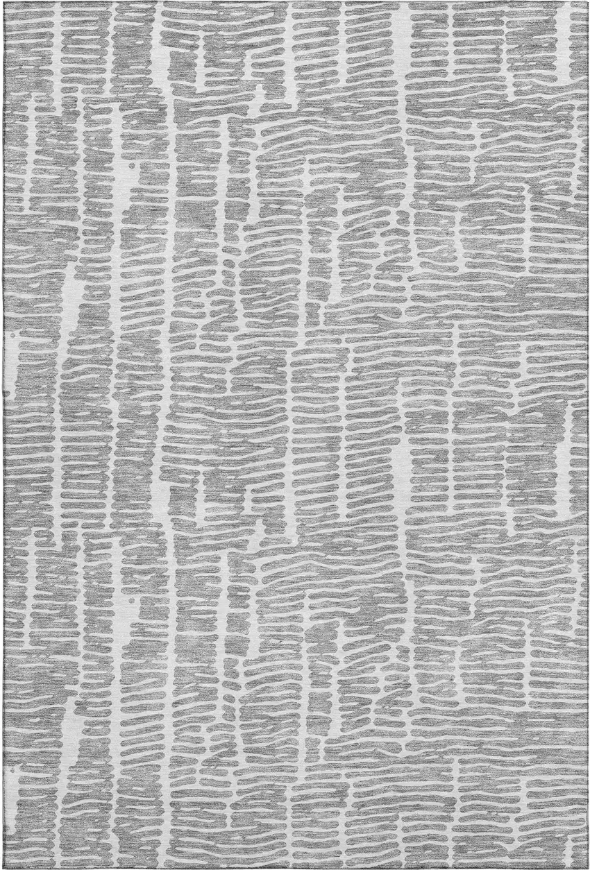 Gray And Ivory Vermicular Washable Area Rug With UV Protection Photo 1