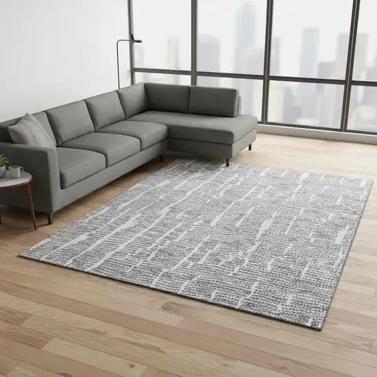 Gray And Ivory Vermicular Washable Area Rug With UV Protection Photo 2