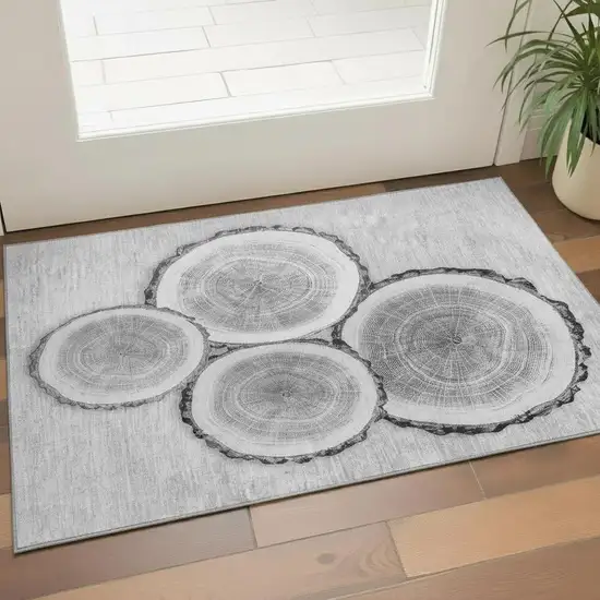 Gray And Ivory Woodland Lodge Washable Area Rug With UV Protection Photo 1