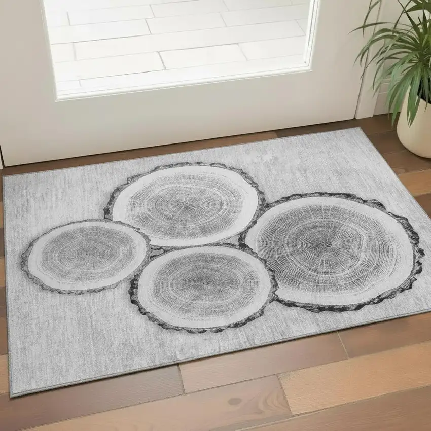 Gray And Ivory Woodland Lodge Washable Area Rug With UV Protection Photo 1