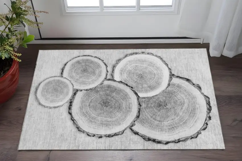 Gray And Ivory Woodland Lodge Washable Area Rug With UV Protection Photo 2