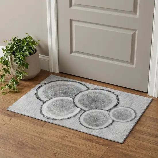 Gray And Ivory Faux Bois Washable Area Rug With UV Protection Photo 1