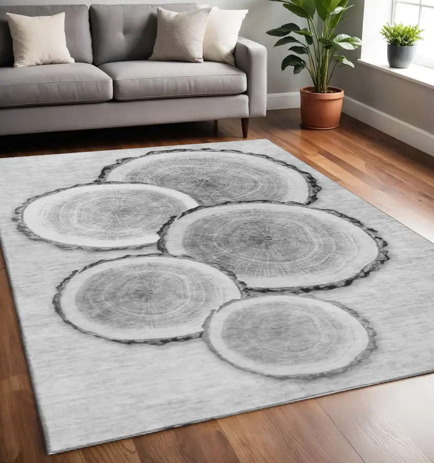 Gray And Ivory Woodland Lodge Washable Area Rug With UV Protection Photo 2