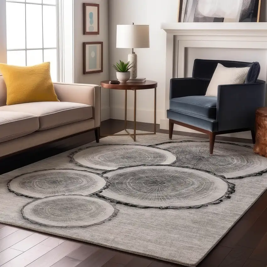 Gray And Ivory Woodland Lodge Washable Area Rug With UV Protection Photo 5