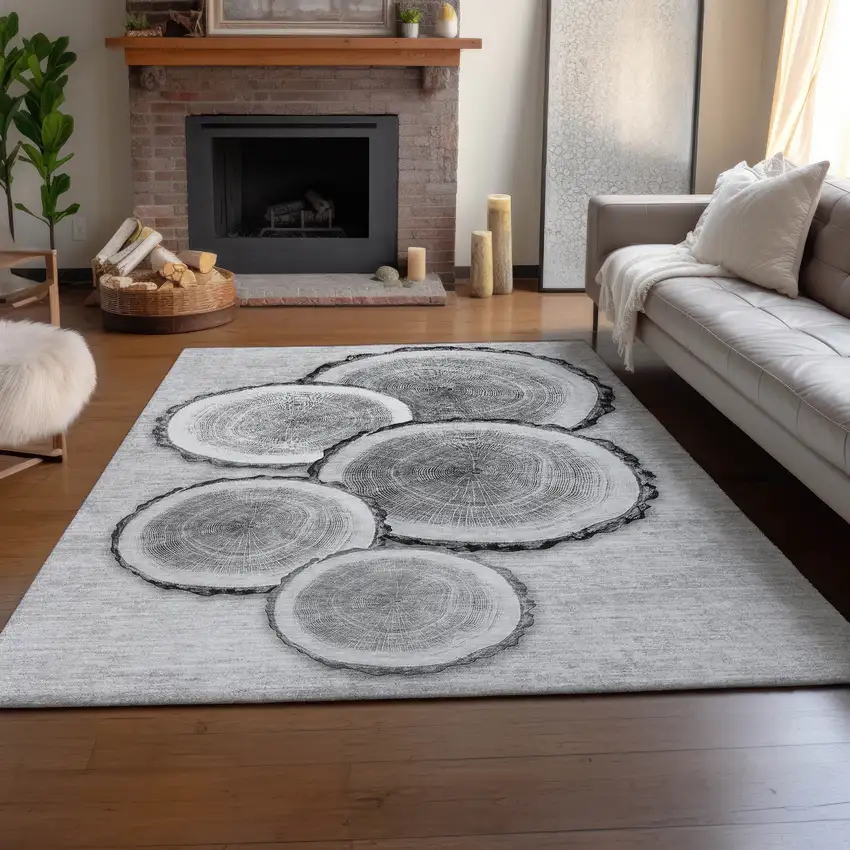 Gray And Ivory Woodland Lodge Washable Area Rug With UV Protection Photo 6