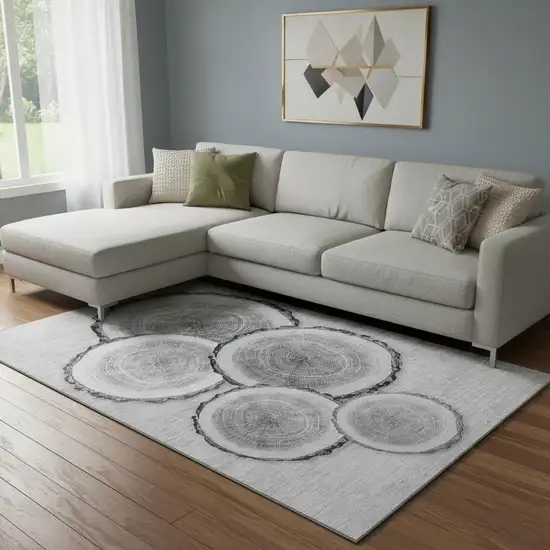 Gray And Ivory Woodland Lodge Washable Area Rug With UV Protection Photo 1