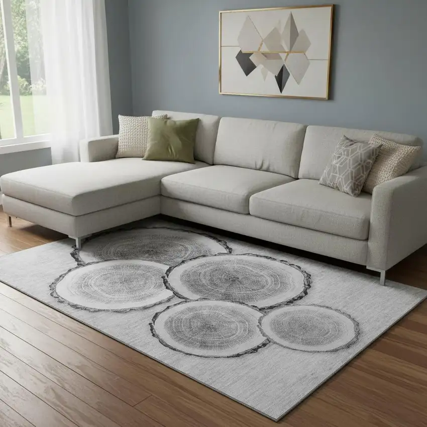 Gray And Ivory Woodland Lodge Washable Area Rug With UV Protection Photo 1