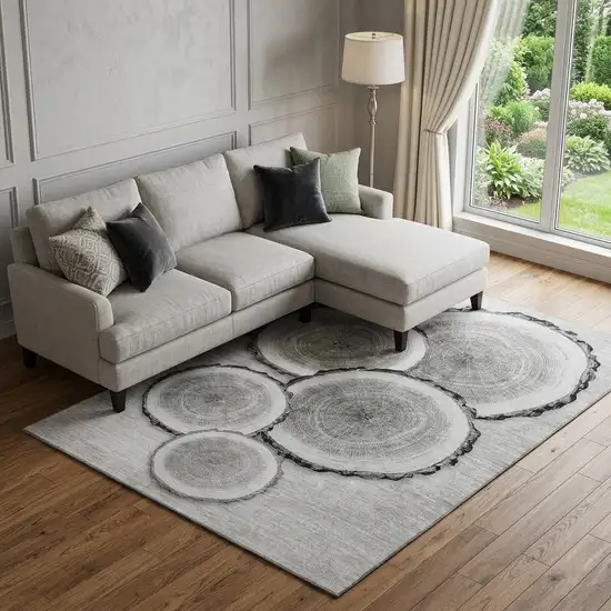 Gray And Ivory Woodland Lodge Washable Area Rug With UV Protection Photo 1