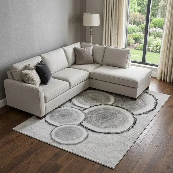 Gray And Ivory Faux Bois Washable Area Rug With UV Protection Photo 1