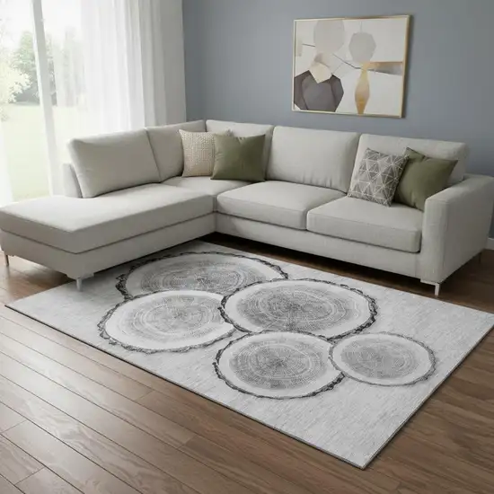 Gray And Ivory Woodland Lodge Washable Area Rug With UV Protection Photo 1