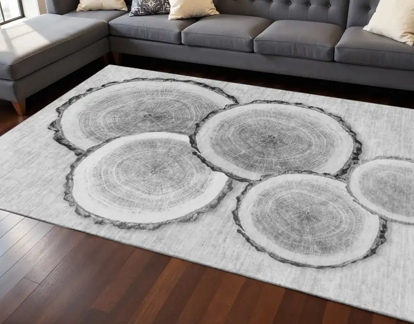 Gray And Ivory Woodland Lodge Washable Area Rug With UV Protection Photo 2