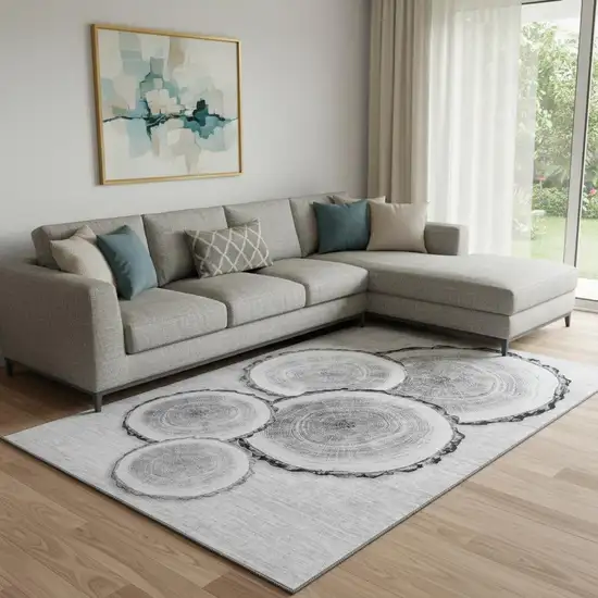 Gray And Ivory Woodland Lodge Washable Area Rug With UV Protection Photo 1