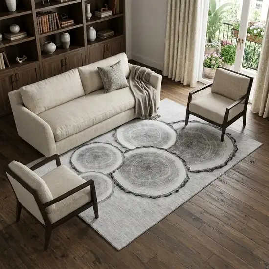 Gray And Ivory Faux Bois Washable Area Rug With UV Protection Photo 1