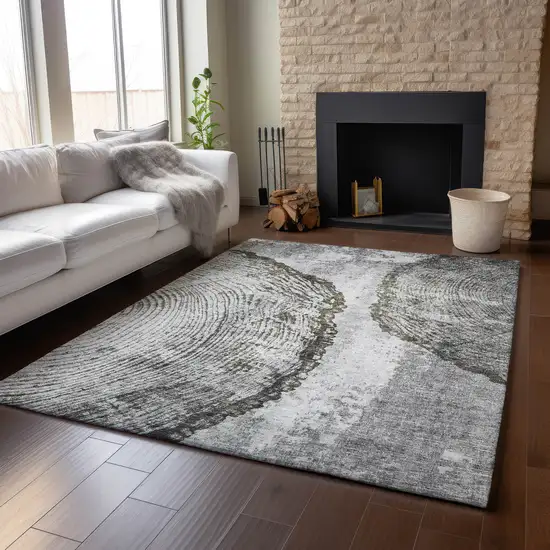 Gray And Ivory Woodland Lodge Washable Area Rug With UV Protection Photo 5