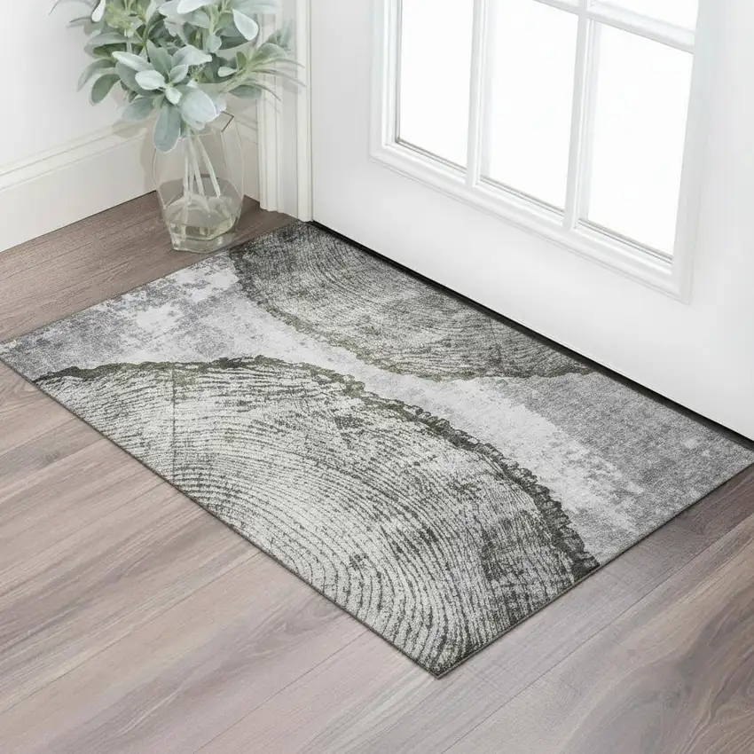 Gray And Ivory Woodland Lodge Washable Area Rug With UV Protection Photo 1