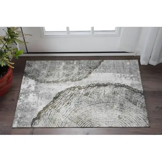 Gray And Ivory Woodland Lodge Washable Area Rug With UV Protection Photo 2