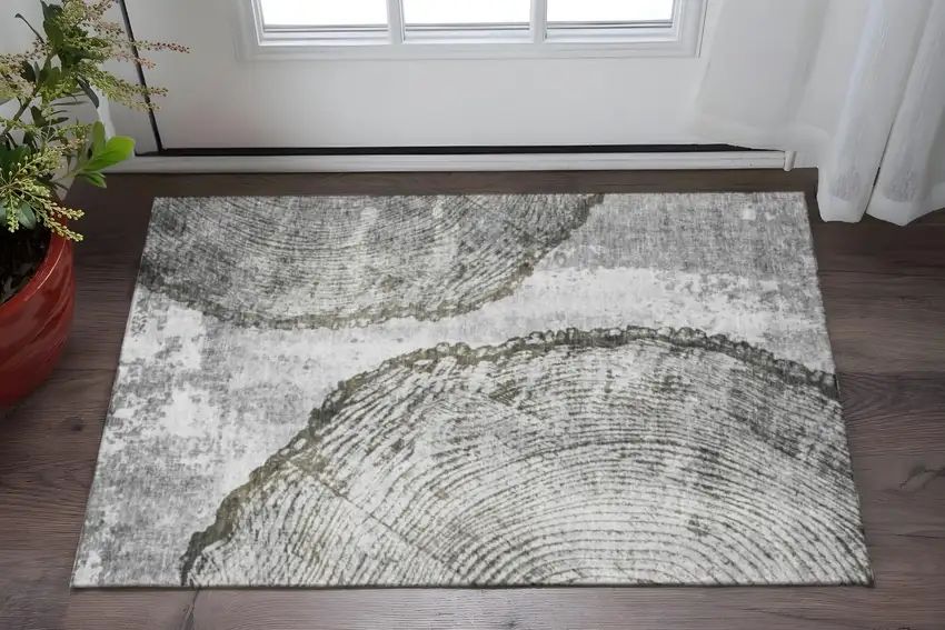 Gray And Ivory Woodland Lodge Washable Area Rug With UV Protection Photo 2