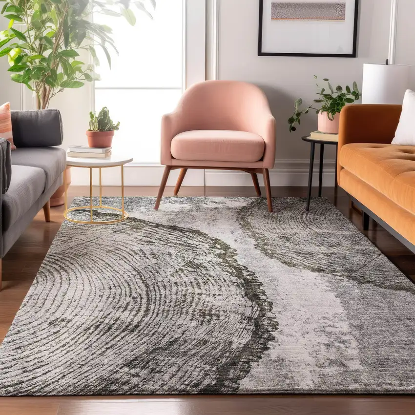 Gray And Ivory Woodland Lodge Washable Area Rug With UV Protection Photo 5