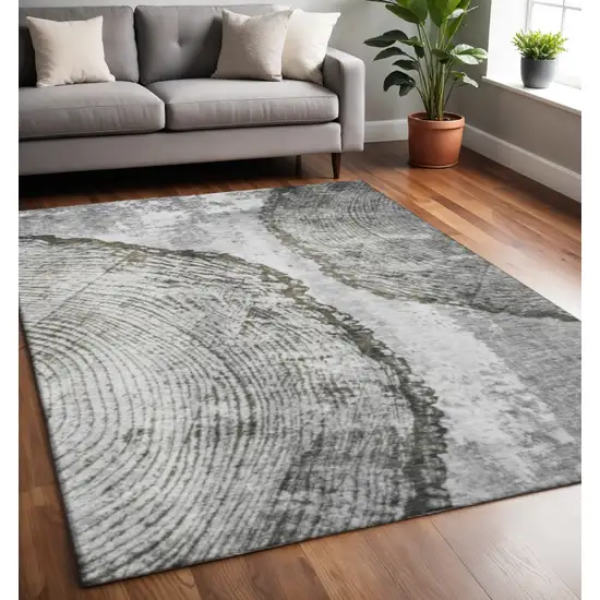 Gray And Ivory Woodland Lodge Washable Area Rug With UV Protection Photo 2