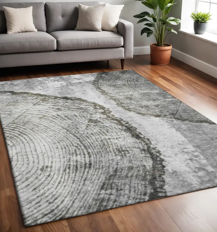 Gray And Ivory Woodland Lodge Washable Area Rug With UV Protection Photo 2