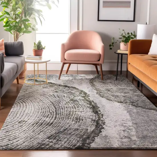 Gray And Ivory Woodland Lodge Washable Area Rug With UV Protection Photo 6