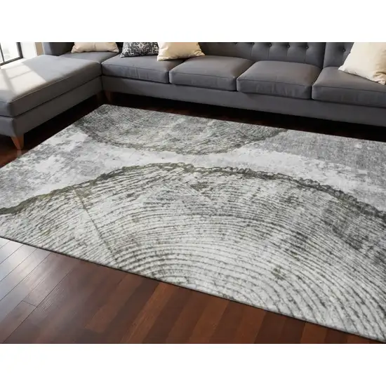 Gray And Ivory Woodland Lodge Washable Area Rug With UV Protection Photo 2