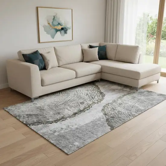 Gray And Ivory Woodland Lodge Washable Area Rug With UV Protection Photo 1