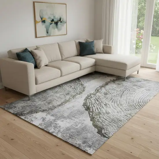 Gray And Ivory Woodland Lodge Washable Area Rug With UV Protection Photo 1