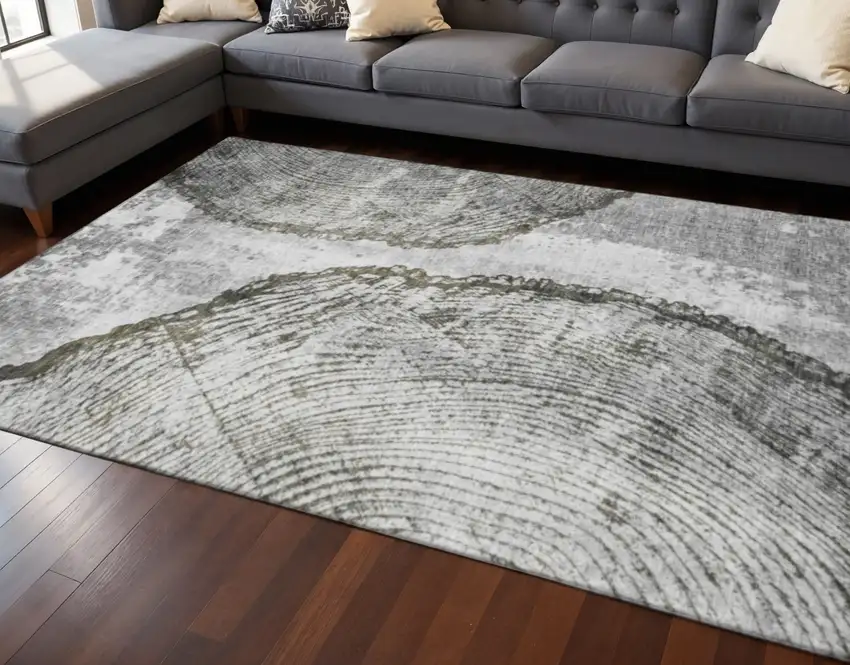 Gray And Ivory Woodland Lodge Washable Area Rug With UV Protection Photo 2