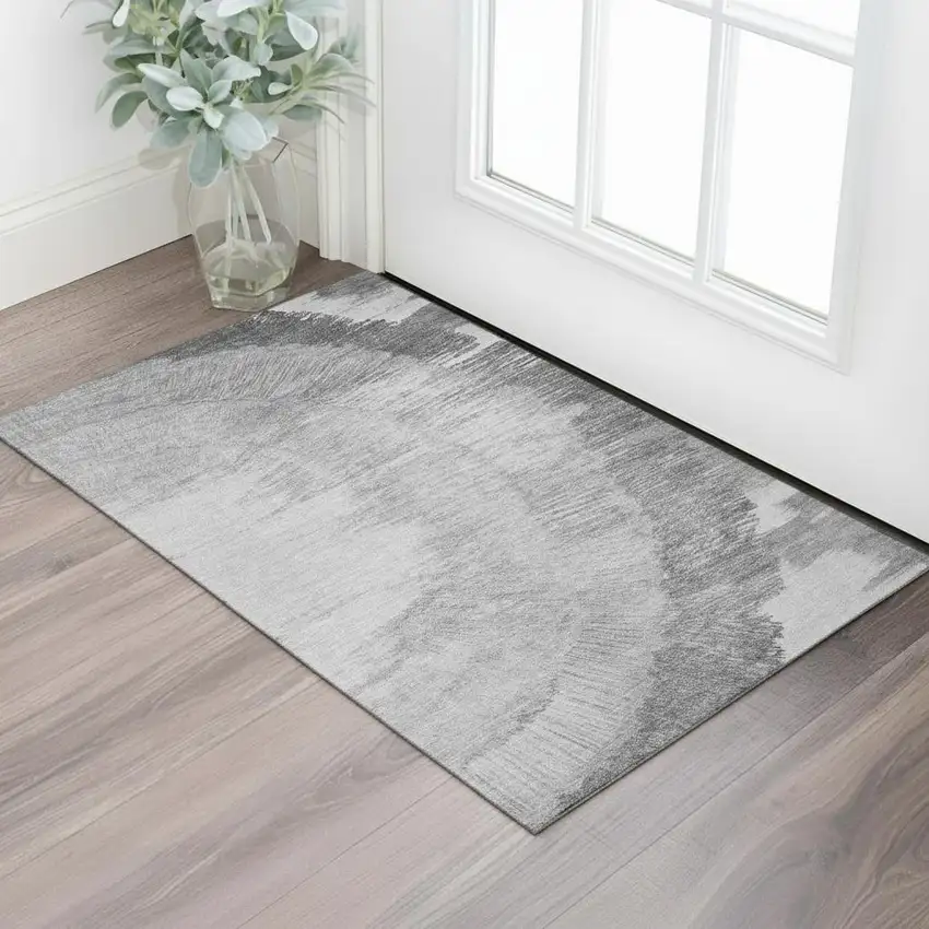 Gray And Ivory Woodland Lodge Washable Area Rug With UV Protection Photo 1