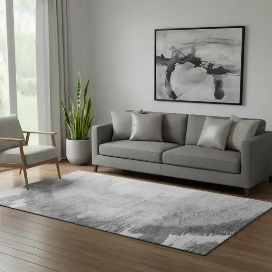 Gray And Ivory Woodland Lodge Washable Area Rug With UV Protection Photo 1