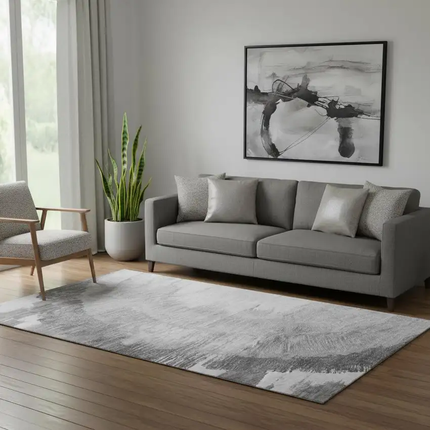 Gray And Ivory Woodland Lodge Washable Area Rug With UV Protection Photo 1