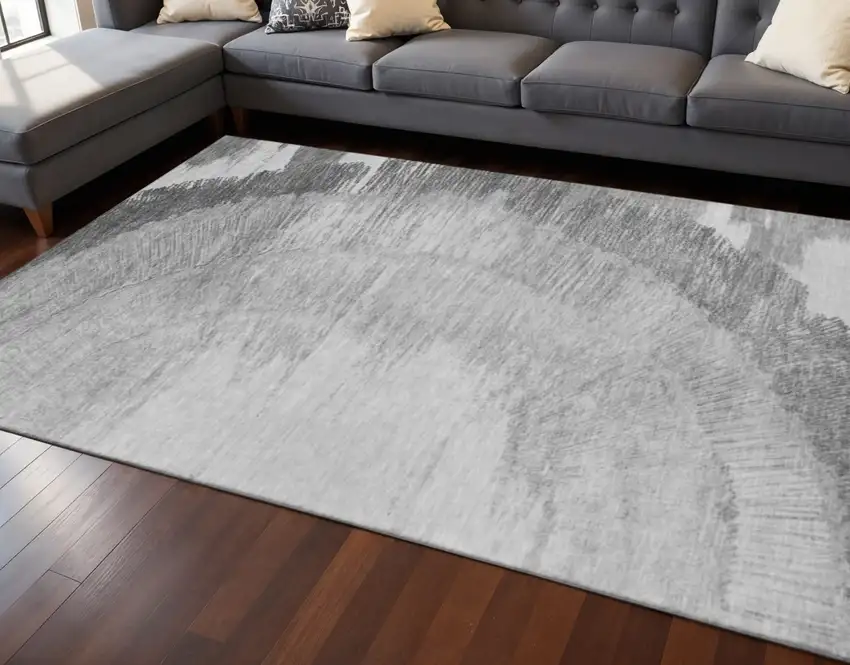 Gray And Ivory Woodland Lodge Washable Area Rug With UV Protection Photo 2