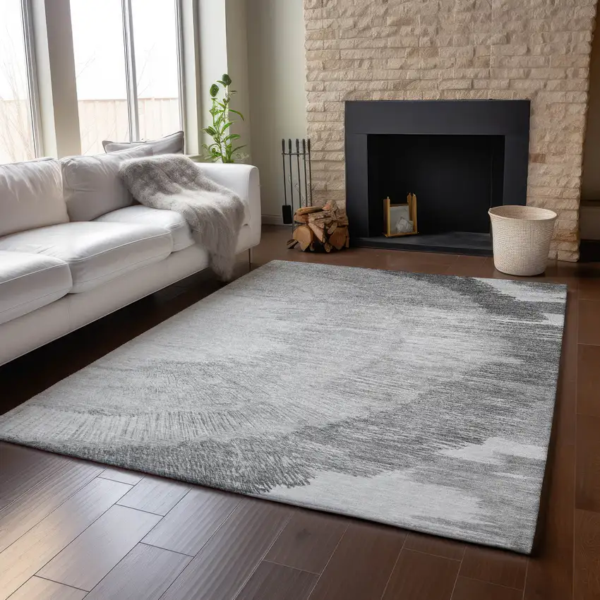 Gray And Ivory Woodland Lodge Washable Area Rug With UV Protection Photo 6