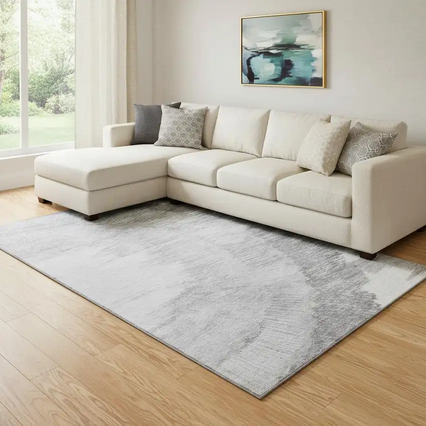 Gray And Ivory Woodland Lodge Washable Area Rug With UV Protection Photo 1