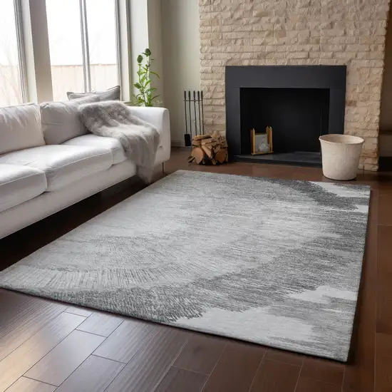 Gray And Ivory Woodland Lodge Washable Area Rug With UV Protection Photo 5