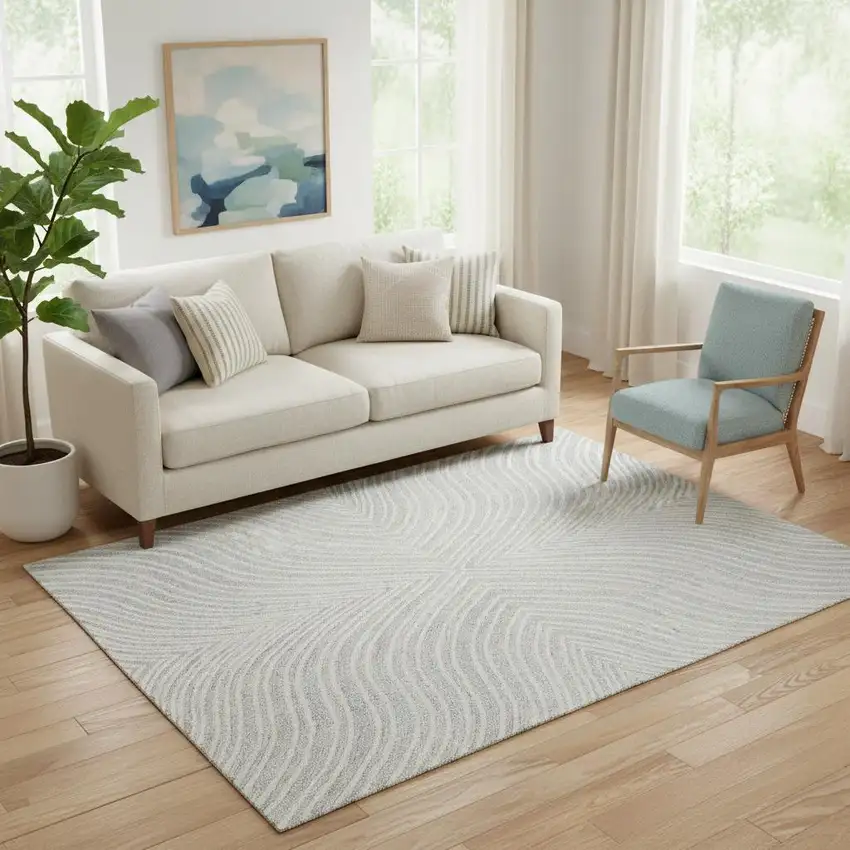 Gray And Ivory Wool Abstract Hand Tufted Area Rug Photo 1