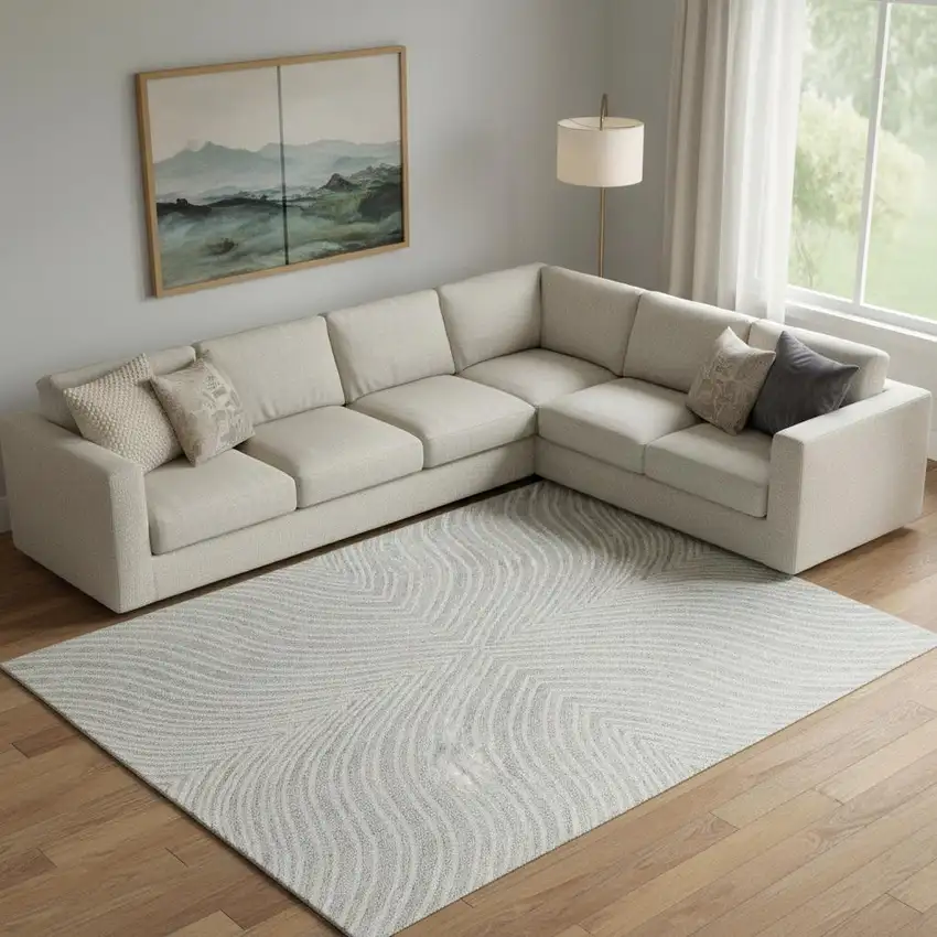 Gray And Ivory Wool Abstract Hand Tufted Area Rug Photo 1