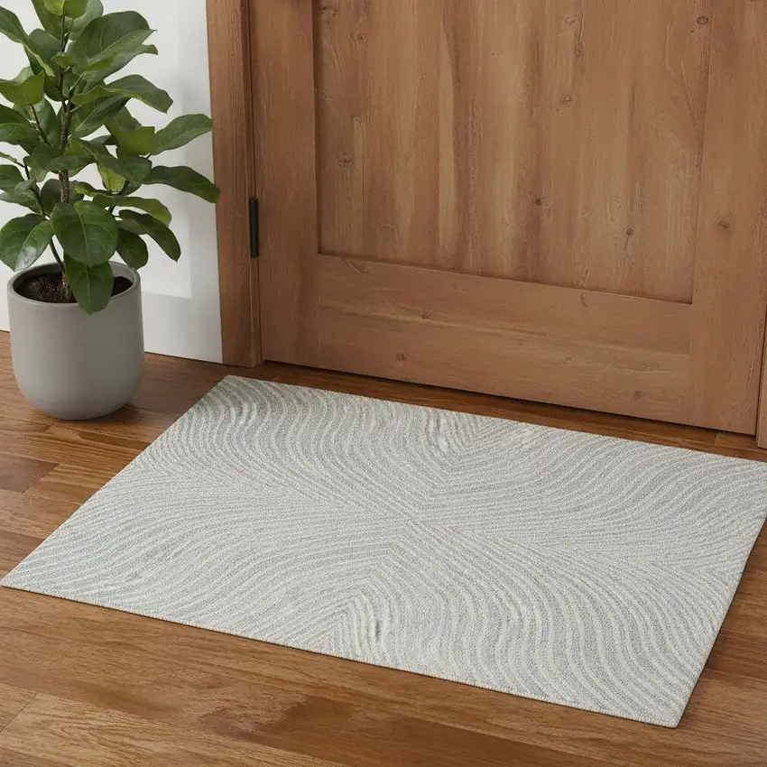 Gray And Ivory Wool Abstract Hand Tufted Area Rug Photo 1