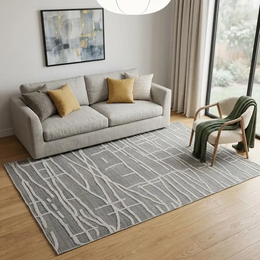 Gray And Ivory Wool Abstract Hand Tufted Area Rug Photo 1
