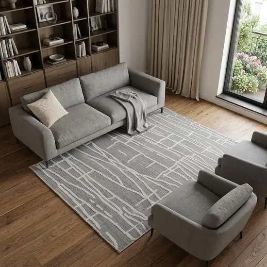Gray And Ivory Wool Abstract Hand Tufted Area Rug Photo 1