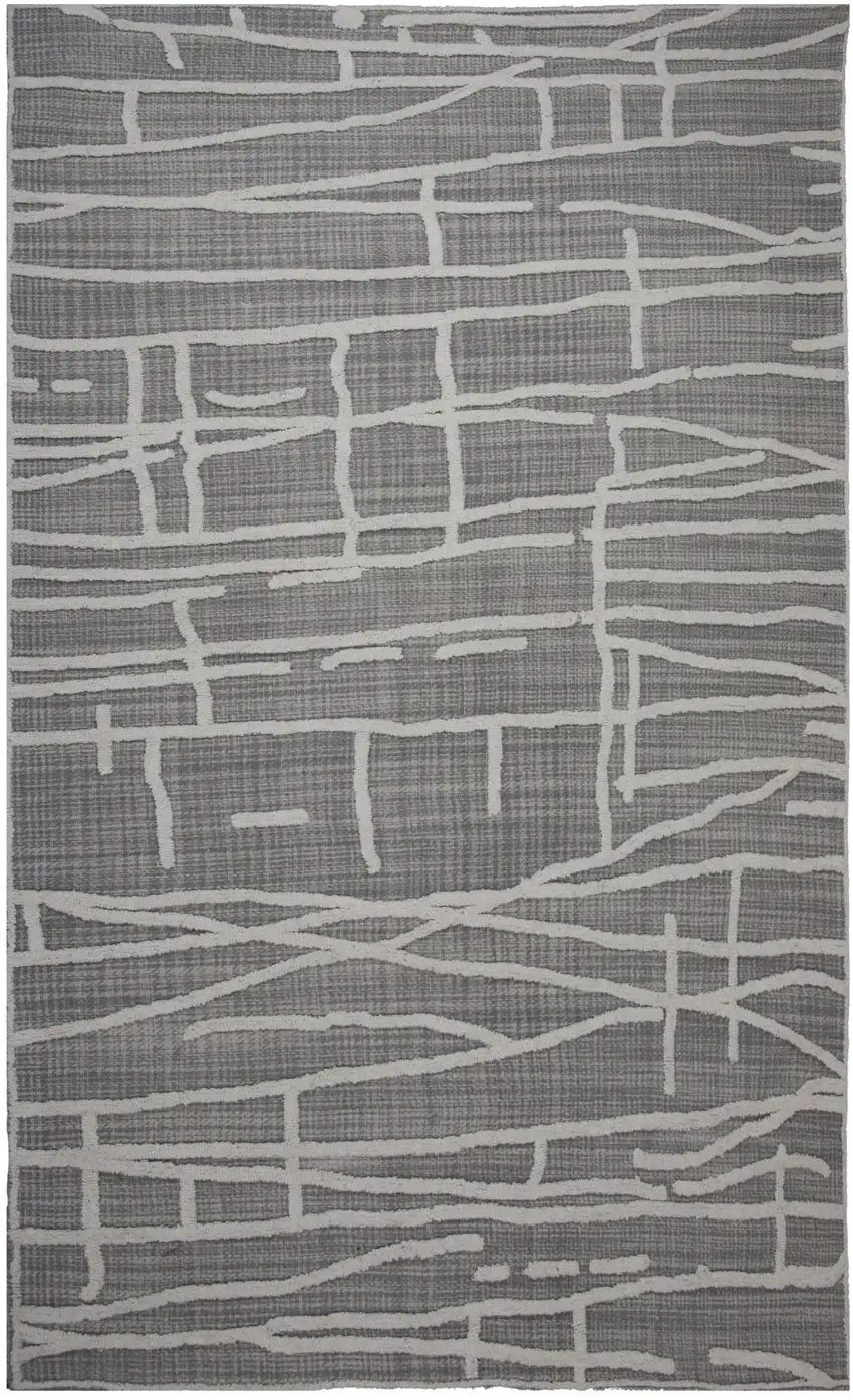 Gray And Ivory Wool Abstract Hand Tufted Area Rug Photo 2