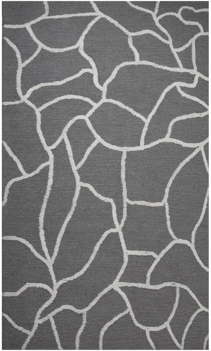 Gray And Ivory Wool Abstract Hand Tufted Area Rug Photo 2