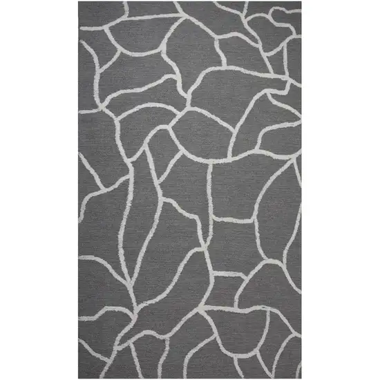 Gray And Ivory Wool Abstract Hand Tufted Area Rug Photo 2