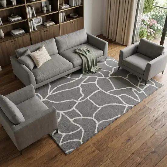 Gray And Ivory Wool Abstract Hand Tufted Area Rug Photo 1