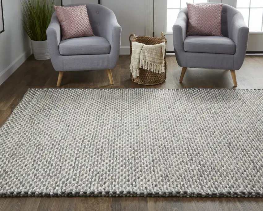 Gray And Ivory Wool Floral Hand Woven Stain Resistant Area Rug Photo 8
