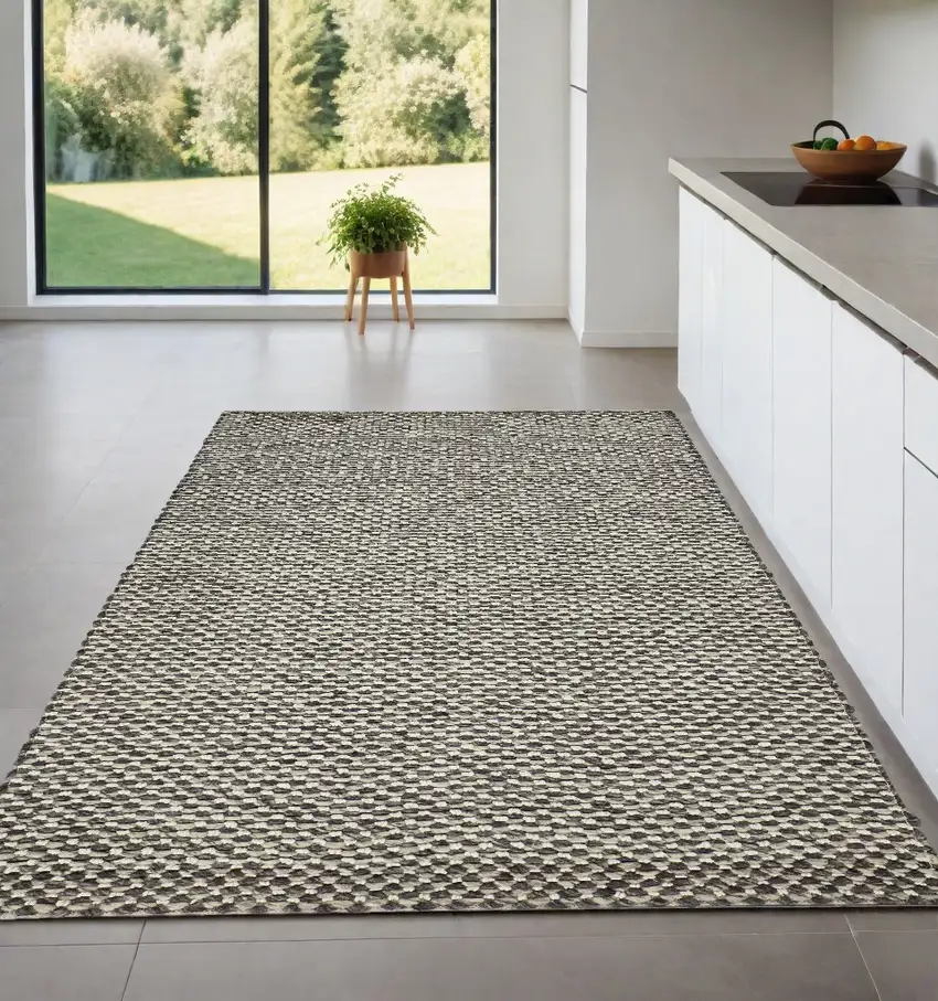 Gray and Ivory Wool Floral Hand Woven Area Rug Photo 1
