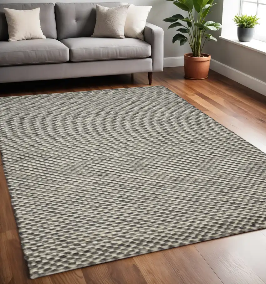 Gray and Ivory Wool Floral Hand Woven Area Rug Photo 1