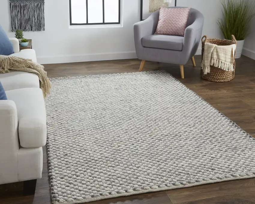 Gray And Ivory Wool Floral Hand Woven Stain Resistant Area Rug Photo 7