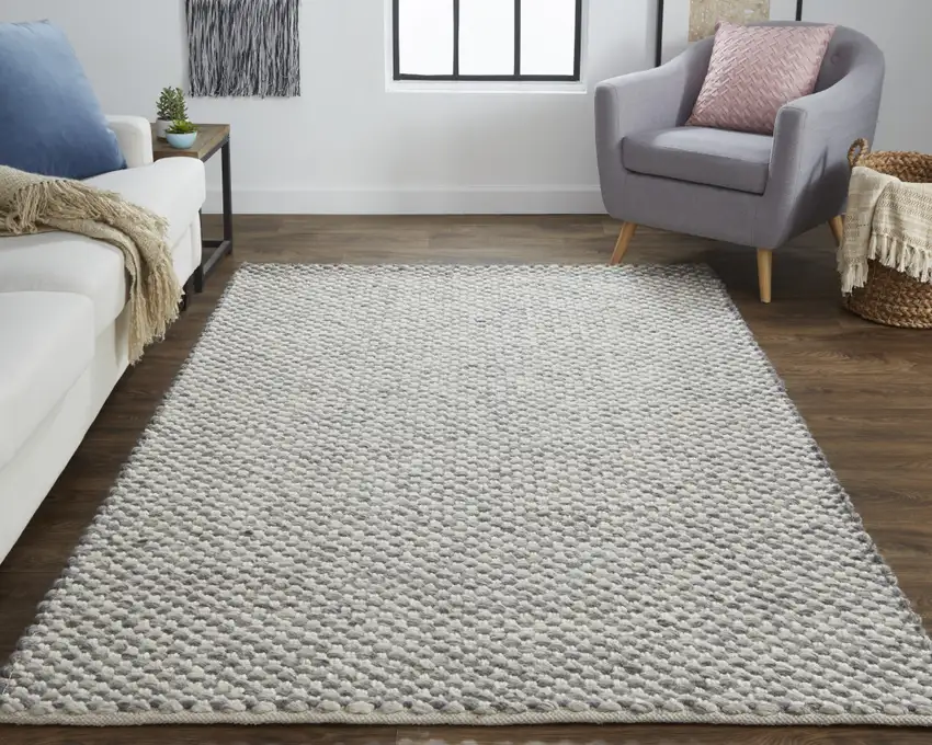 Gray And Ivory Wool Floral Hand Woven Stain Resistant Area Rug Photo 6